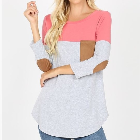 Zenana Outfitters Tops - PREMIUM COLOR BLOCK POCKETS & ELBOW PATCH TOP